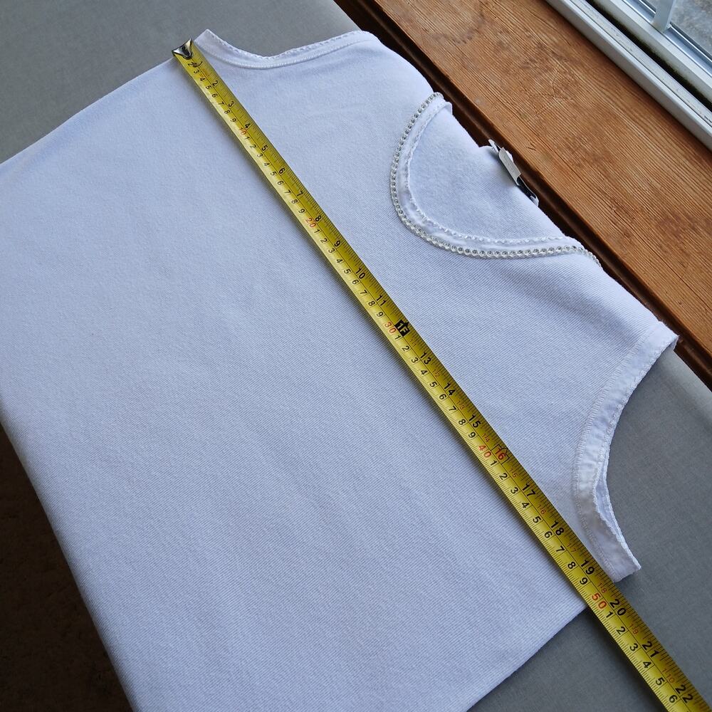 Kleids Classic White Tank Top OS Large rhinestone scoop neck seamless cotton vtg - Picture 8 of 11